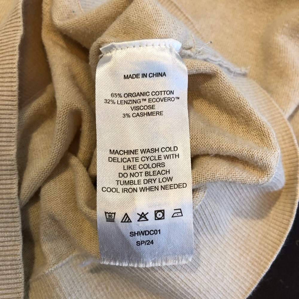 Quince oatmeal cream tan organic cotton cashmere lightweight sweater size Medium - Picture 8 of 14